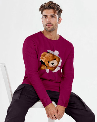 Triptee Animal Print Men Round Neck Maroon T-Shirt