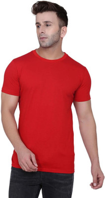 Kroptee Solid Men Round Neck Red T-Shirt