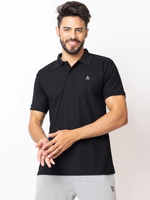 PROPERSEVEN Solid Men Polo Neck Black T-Shirt