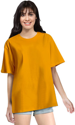 CTC CREATION Solid Women Round Neck Yellow T-Shirt
