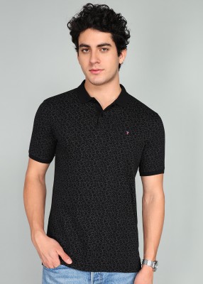 Louis Philippe Sport Printed Men Polo Neck Black T-Shirt