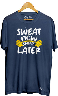 THE PRINT PLATTER Typography Men Round Neck Navy Blue T-Shirt