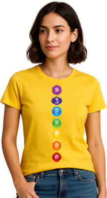 KMBCO Printed Women Round Neck Yellow T-Shirt