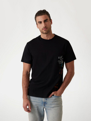 GUESS Embroidered Men Round Neck Black T-Shirt