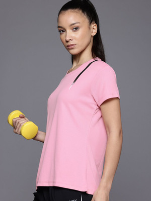 HRX by Hrithik Roshan Solid Women Round Neck Pink T-Shirt