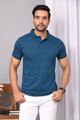 Arbour Printed Men Polo Neck Blue T-Shirt