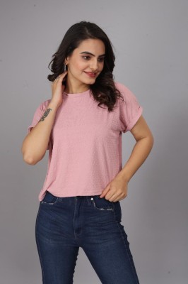 Shree Laxmi Fashion Solid Women Round Neck Pink T-Shirt