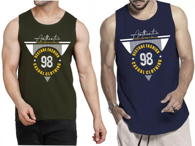 Restore Printed Men Round Neck Dark Green, Blue, Multicolor T-Shirt