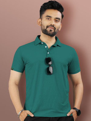 VeBNoR Solid Men Polo Neck Green T-Shirt
