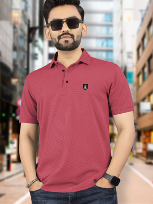 VeBNoR Solid Men Polo Neck Pink T-Shirt