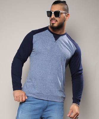 Instafab Plus Colorblock Men Round Neck Blue T-Shirt