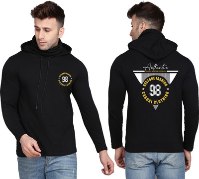 WOOSTRO Printed Men Hooded Neck Black T-Shirt