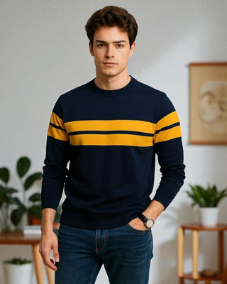 FASHIUM Solid Men Round Neck Navy Blue T-Shirt