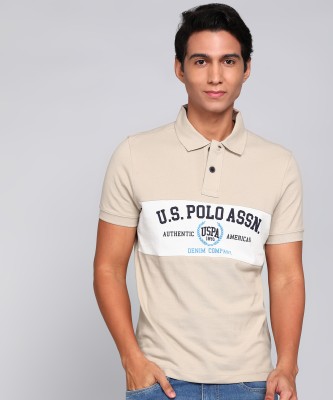 U.S. Polo Assn. Denim Co. Printed Men Polo Neck Beige T-Shirt
