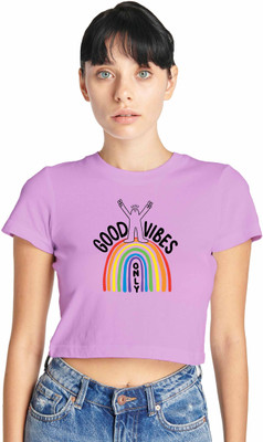 BEFLI Printed, Typography Women Round Neck Purple T-Shirt