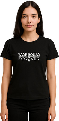 Buddy Collection Graphic Print, Printed Women Round Neck Black T-Shirt