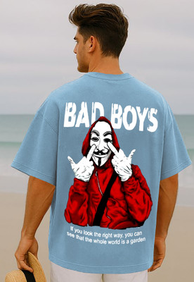 Manico Graphic Print Men Round Neck Blue T-Shirt