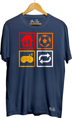 THE PRINT PLATTER Graphic Print Men Round Neck Navy Blue T-Shirt
