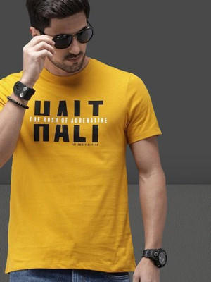 stylesmyth Printed Men Round Neck Yellow T-Shirt