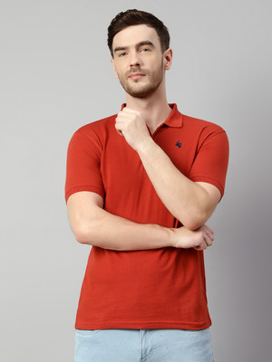 CANTABIL Solid Men Polo Neck Orange T-Shirt