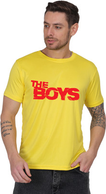 Motifashion Graphic Print Men Round Neck Yellow T-Shirt