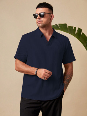 Leriya Fashion Solid Men V Neck Dark Blue T-Shirt