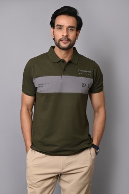 Arbour Printed Men Polo Neck Green T-Shirt