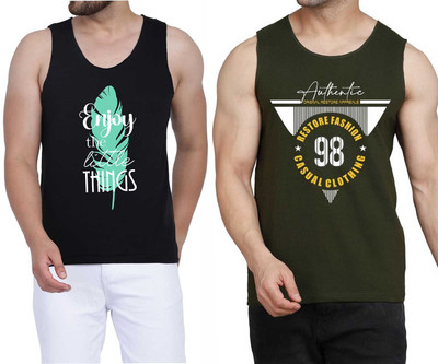 WOOSTRO Printed Men Scoop Neck Black, Dark Green T-Shirt