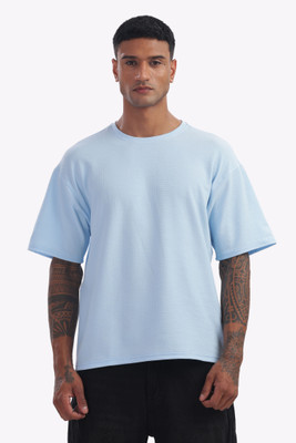 AttireWorth Solid Men Round Neck Blue T-Shirt