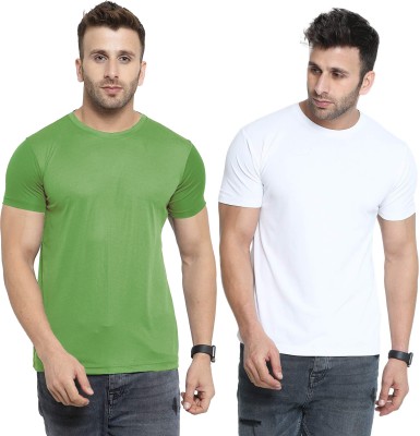 UDI n ADI Solid Men Round Neck Light Green, White T-Shirt