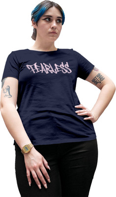 Fighterhero Printed Women Round Neck Navy Blue T-Shirt