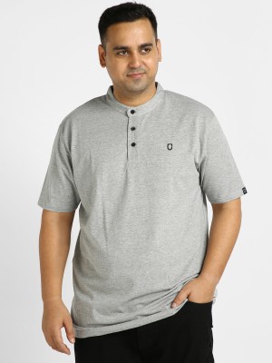 Urbano Plus Solid Men Mandarin Collar Grey T-Shirt
