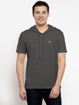 FRISKERS Solid Men Hooded Neck Grey T-Shirt