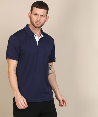Asics Solid Men Polo Neck Dark Blue T-Shirt