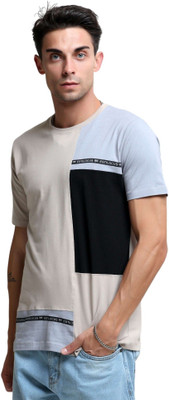 Estilocus Solid Men Round Neck Beige T-Shirt