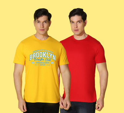 WOOSTRO Printed, Solid Men Round Neck Multicolor T-Shirt