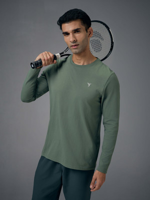 TECHNOSPORT Solid Men Crew Neck Green T-Shirt