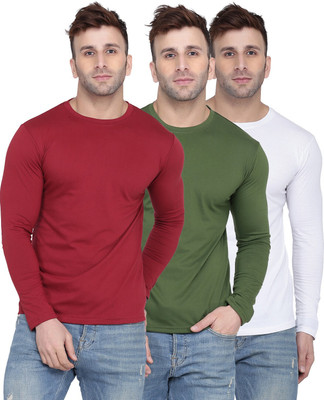 New Trends Collection Solid Men Round Neck Green, White, Maroon T-Shirt