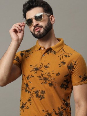 RARHANPREMIUM Printed Men Polo Neck Black, Yellow T-Shirt