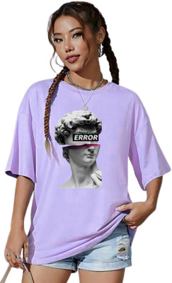 Absolute Defense Printed Women Round Neck Purple T-Shirt