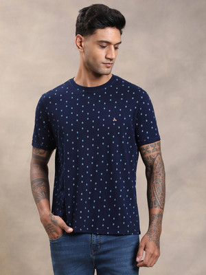 TURTLE Printed Men Crew Neck Dark Blue T-Shirt