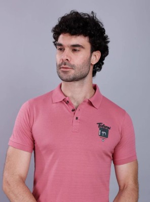 stylesmyth Printed Men Polo Neck Pink T-Shirt