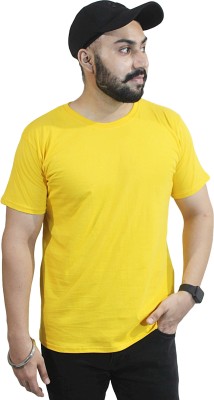 menena Solid Men Round Neck Yellow T-Shirt