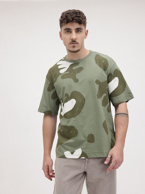 Roadster Printed Men Round Neck Green T-Shirt