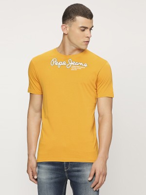 Pepe Jeans Printed Men Round Neck Yellow T-Shirt