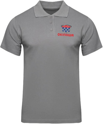 PrintHolic Solid Men Polo Neck Grey T-Shirt