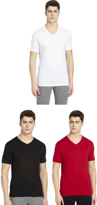 JOCKEY Solid Men V Neck Black, Red, White T-Shirt