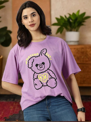 RodZen Printed Women Round Neck Purple T-Shirt