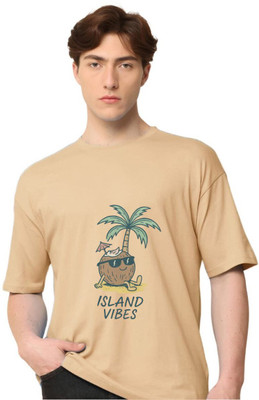 Mr Anime Graphic Print Men Round Neck Beige T-Shirt