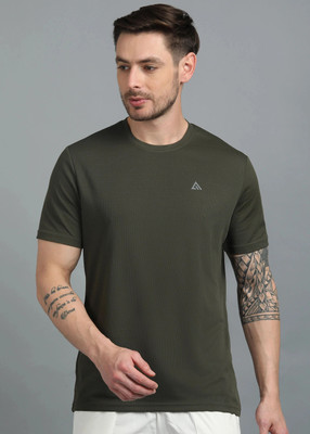 Adrenex Solid Men Round Neck Dark Green T-Shirt